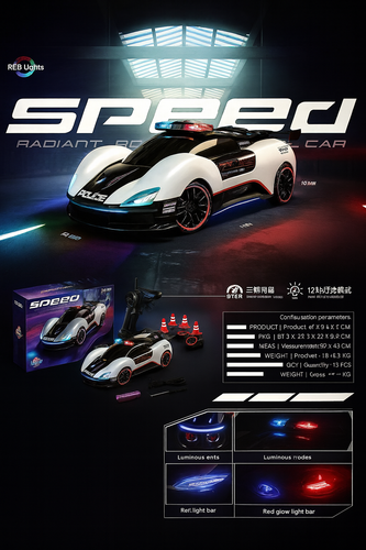 ماشین کنترلی پلیس اسپرت دریفتی شارژی با چراغ RGB و لاستیک قابل تعویض