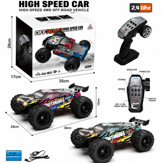 ماشین کنترلی آفرود حرفهای دو دیفرانسیل 4WD مدل Monster Truck سرعت ۴۰ کیلومتر با گیربکس فلزی و قابلیت دریفت